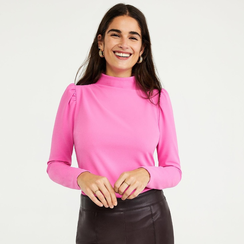 Ann Taylor Petite Mock Neck Puff Sleeve Top